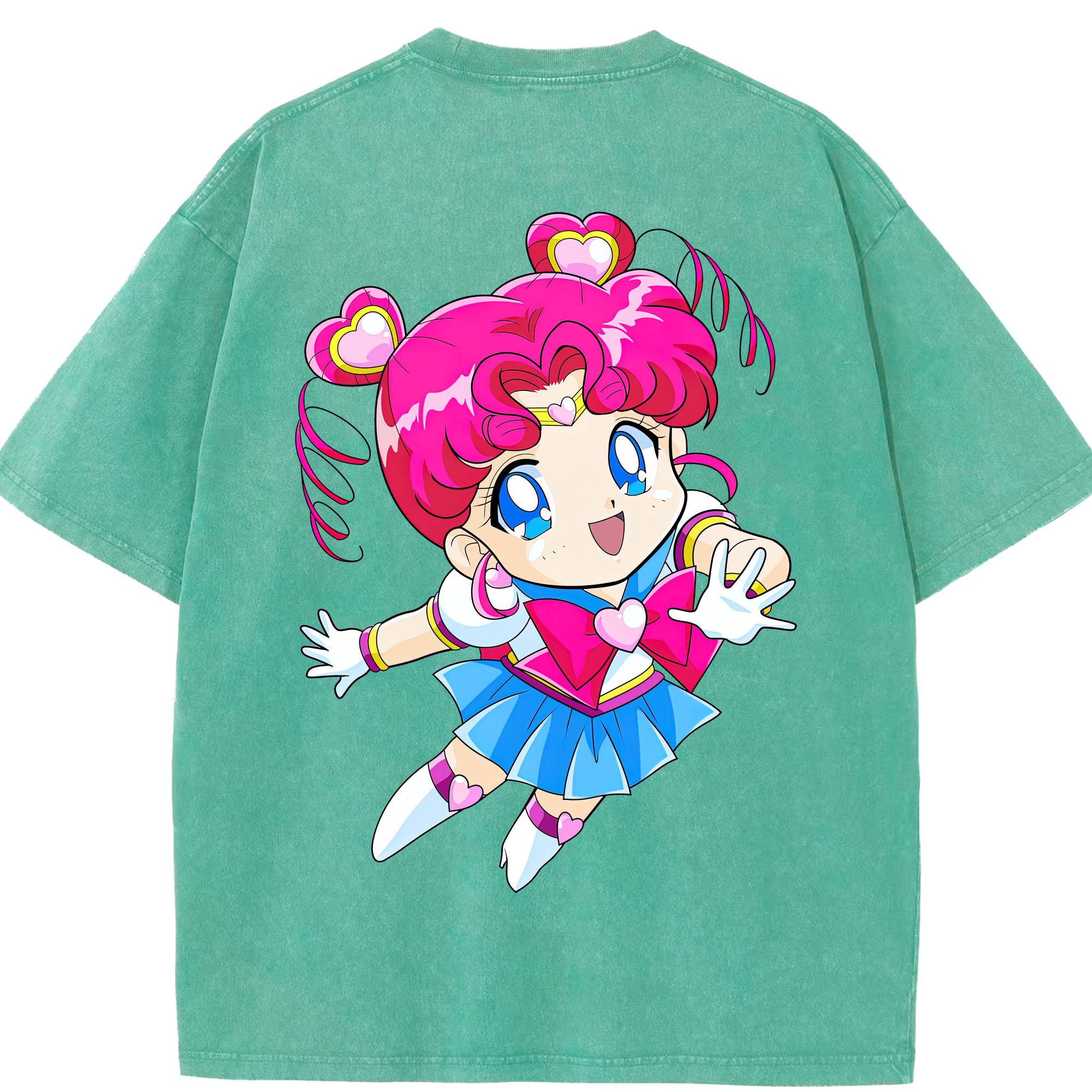 （画像用） 美少女戦士セーラームーン ちびうさ Sailor Moon Chibiusa Tsukino Usagi Small Lady Serenity 綿100% ヴィンテージ風 半袖Tシャツ（背面プリント）